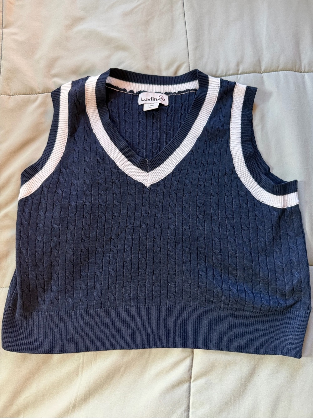 Navy Sweater Vest with White Trim